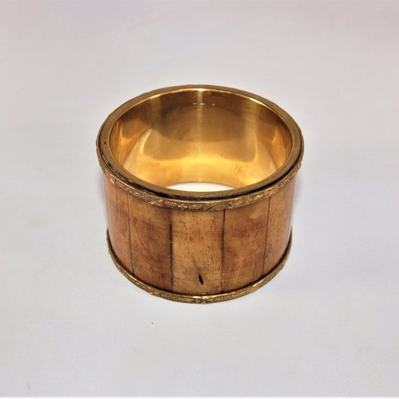 Wide Wood and Brass Bangle Bracelet - Picture 2 of 4